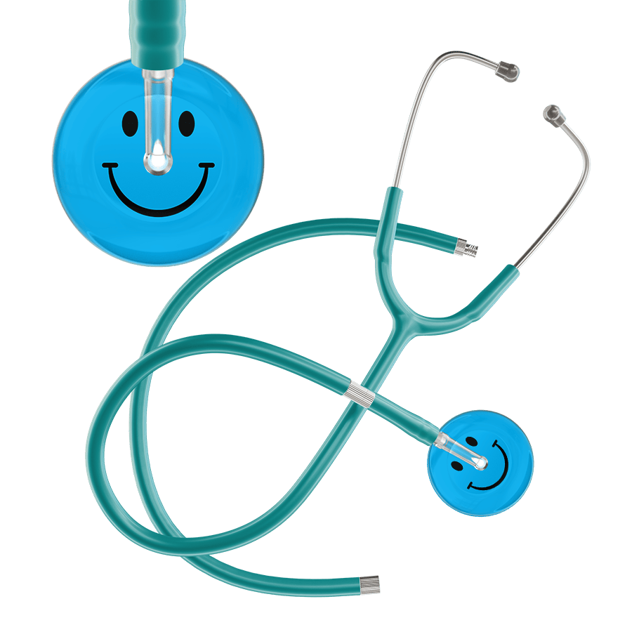 Ultrascope Single Stethoscope Smiley Face Cyan (CY) / Pediatric / Jade Extended Tubing Dark Smiley Face Stethoscope