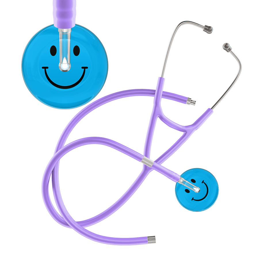 Ultrascope Single Stethoscope Smiley Face Cyan (CY) / Pediatric / Lavender Extended Tubing Dark Smiley Face Cardiology Stethoscope