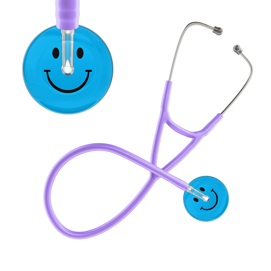 Ultrascope Single Stethoscope Smiley Face Cyan (CY) / Pediatric / Lavender Dark Smiley Face Cardiology Stethoscope