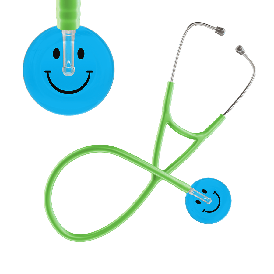 Ultrascope Single Stethoscope Smiley Face Cyan (CY) / Adult / Lime Green Smiley Face Cardiology Stethoscope