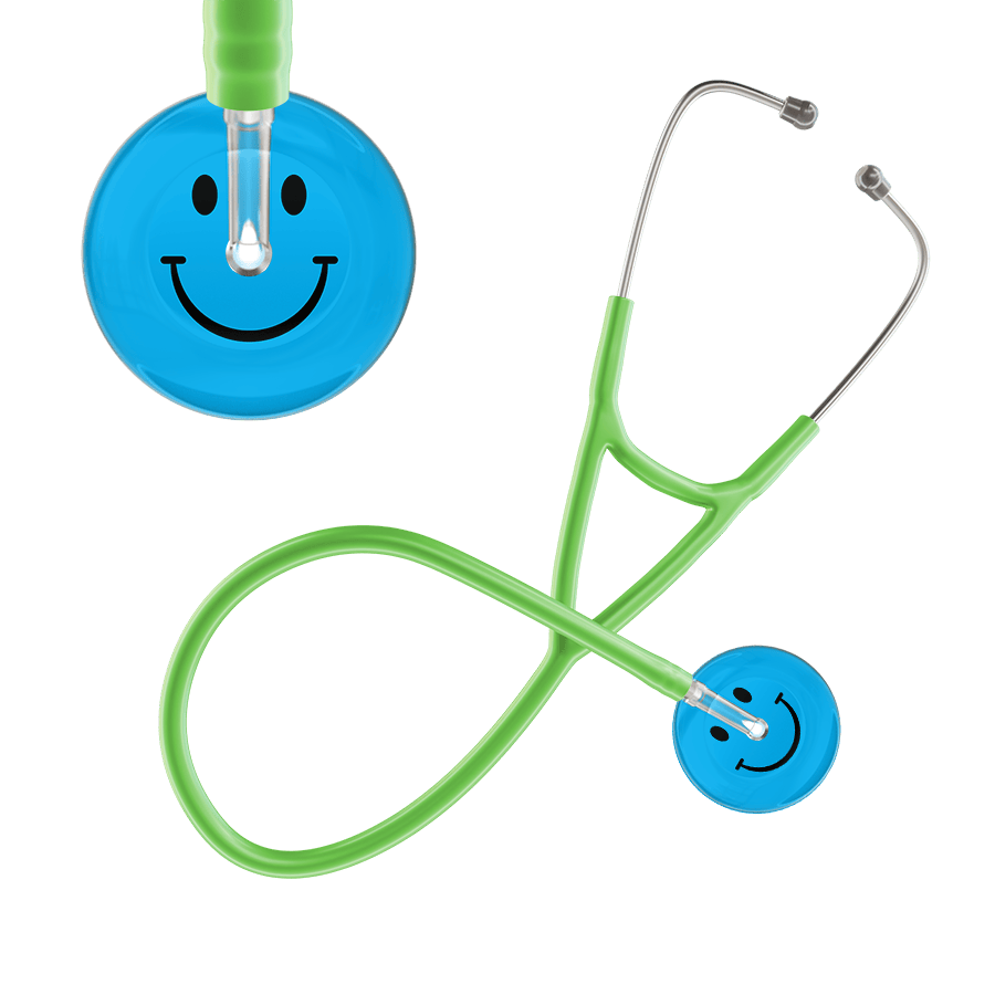 Ultrascope Single Stethoscope Smiley Face Cyan (CY) / Pediatric / Lime Green Dark Smiley Face Cardiology Stethoscope
