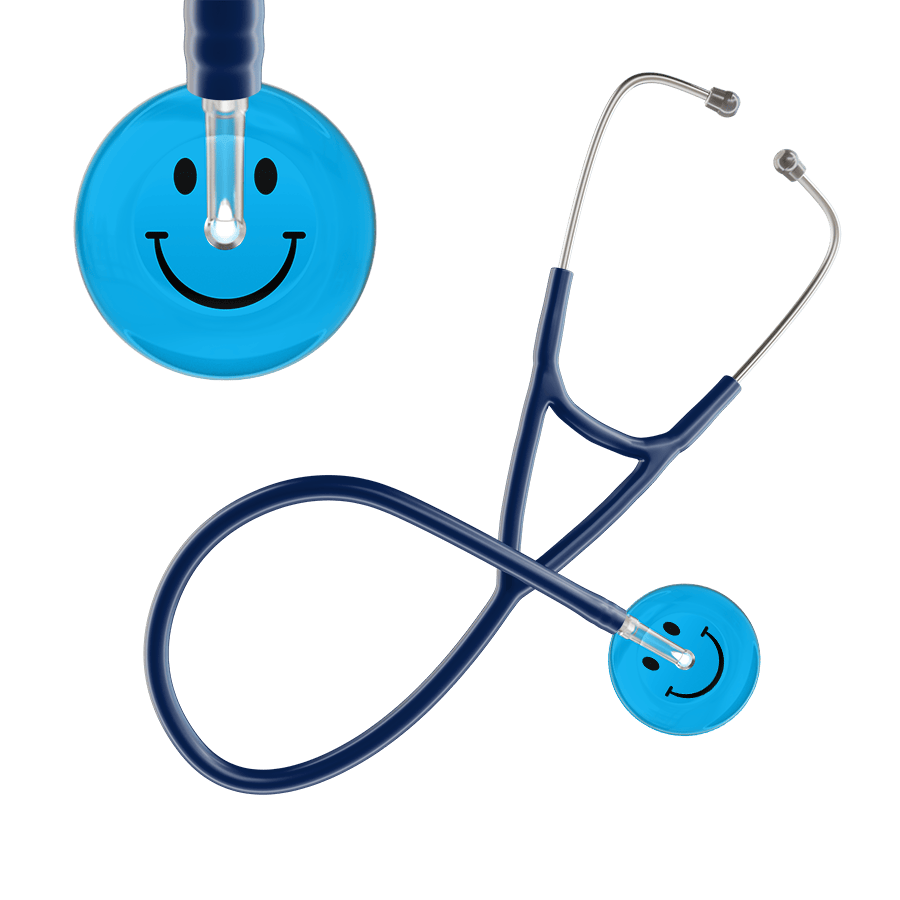 Ultrascope Single Stethoscope Smiley Face Cyan (CY) / Pediatric / Navy Dark Smiley Face Cardiology Stethoscope