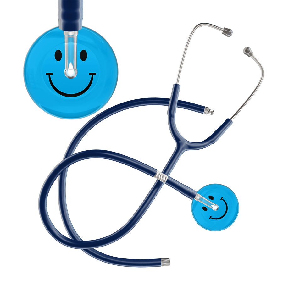 Ultrascope Single Stethoscope Smiley Face Cyan (CY) / Adult / Navy Extended Tubing Dark Smiley Face Stethoscope