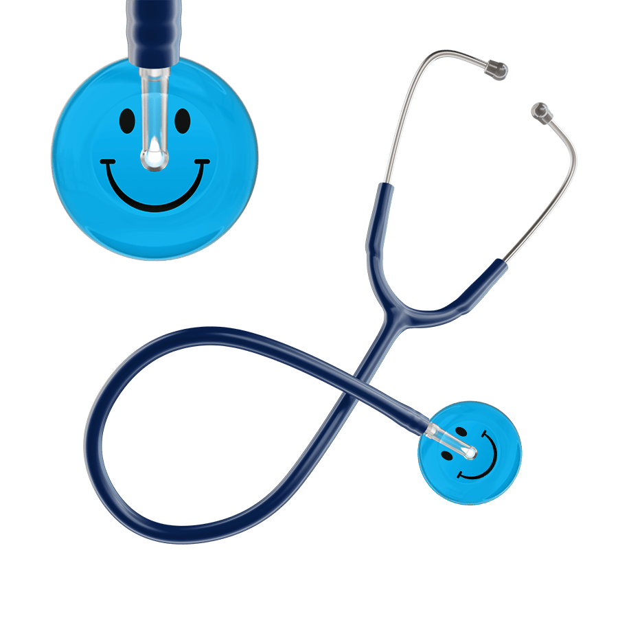 Ultrascope Single Stethoscope Smiley Face Cyan (CY) / Adult / Navy Dark Smiley Face Stethoscope