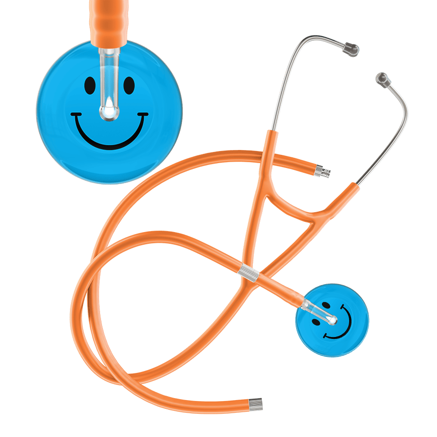 Ultrascope Single Stethoscope Smiley Face Cyan (CY) / Pediatric / Orange Extended Tubing Dark Smiley Face Cardiology Stethoscope
