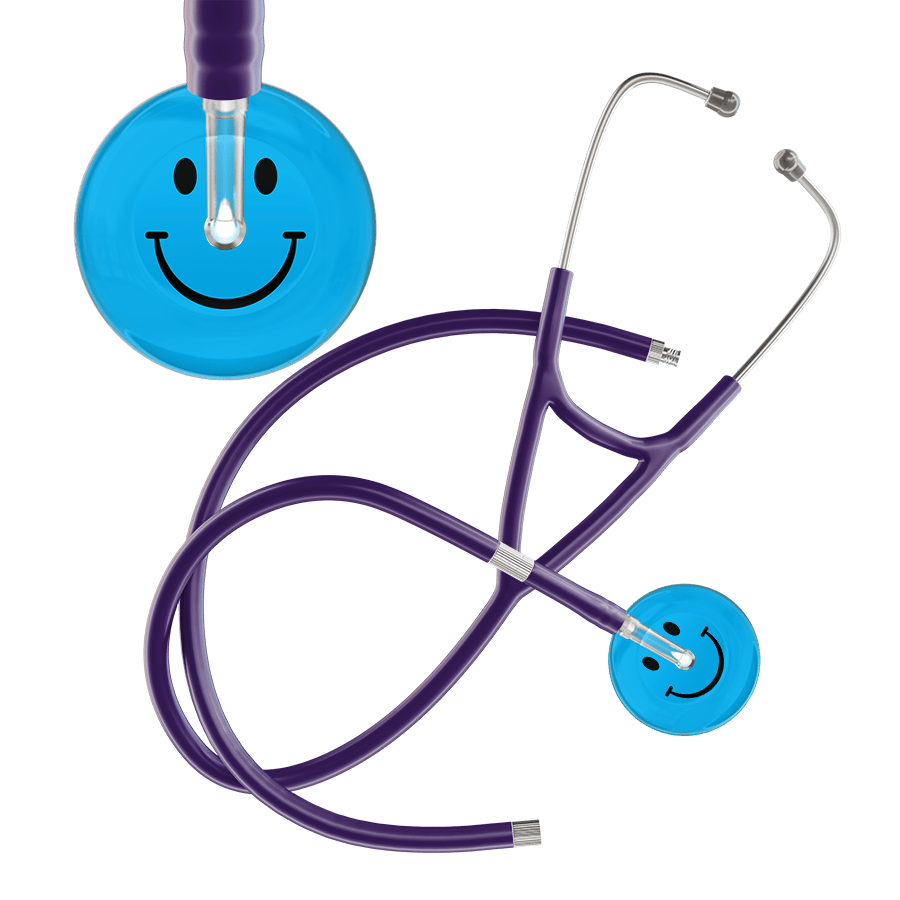 Ultrascope Single Stethoscope Smiley Face Cyan (CY) / Pediatric / Purple Extended Tubing Dark Smiley Face Cardiology Stethoscope