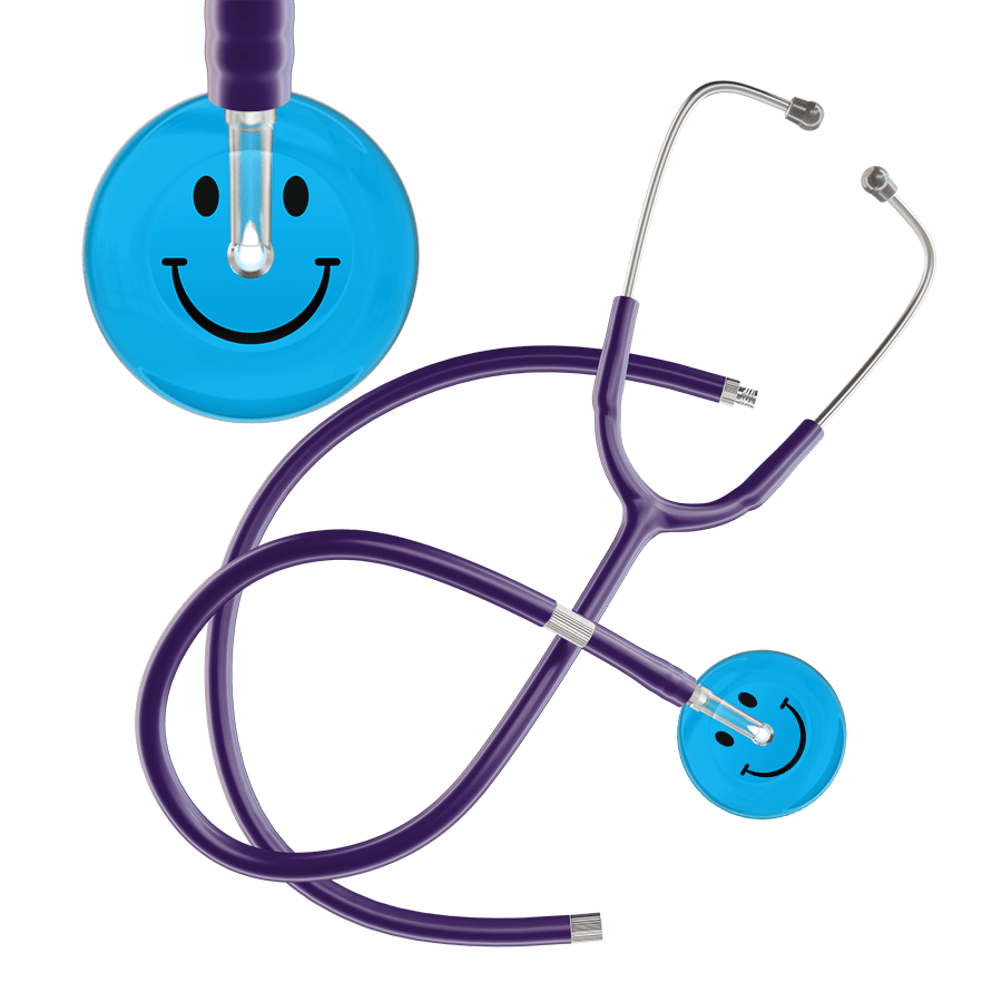 Ultrascope Single Stethoscope Smiley Face Cyan (CY) / Adult / Purple Extended Tubing Dark Smiley Face Stethoscope