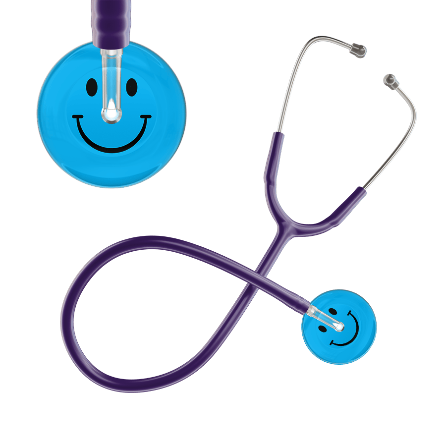 Ultrascope Single Stethoscope Smiley Face Cyan (CY) / Adult / Purple Dark Smiley Face Stethoscope