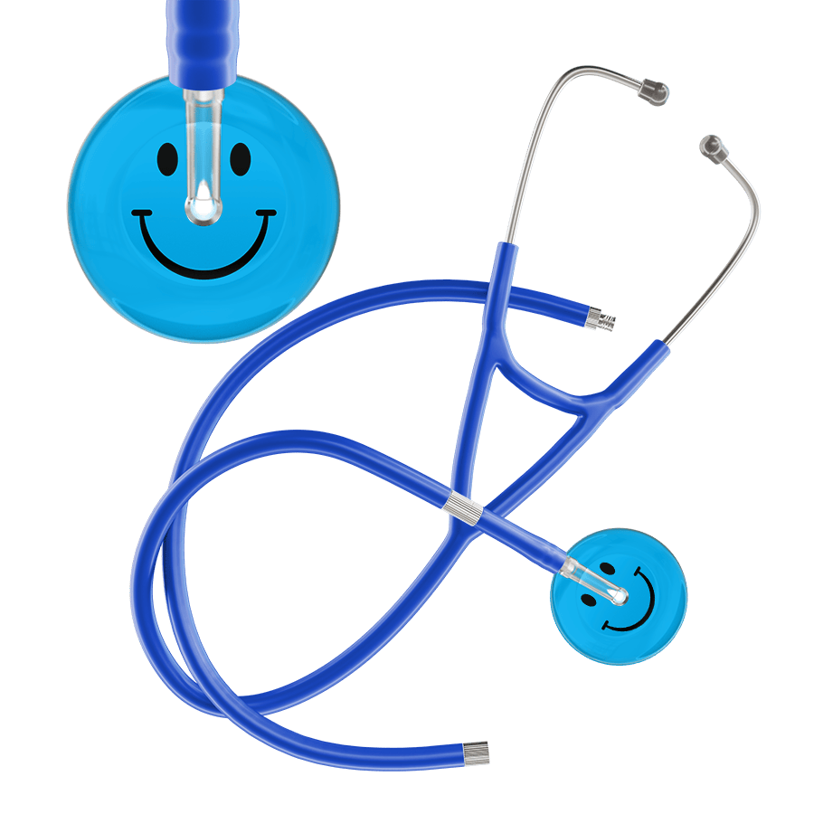 Ultrascope Single Stethoscope Smiley Face Cyan (CY) / Pediatric / Royal Blue Extended Tubing Dark Smiley Face Cardiology Stethoscope