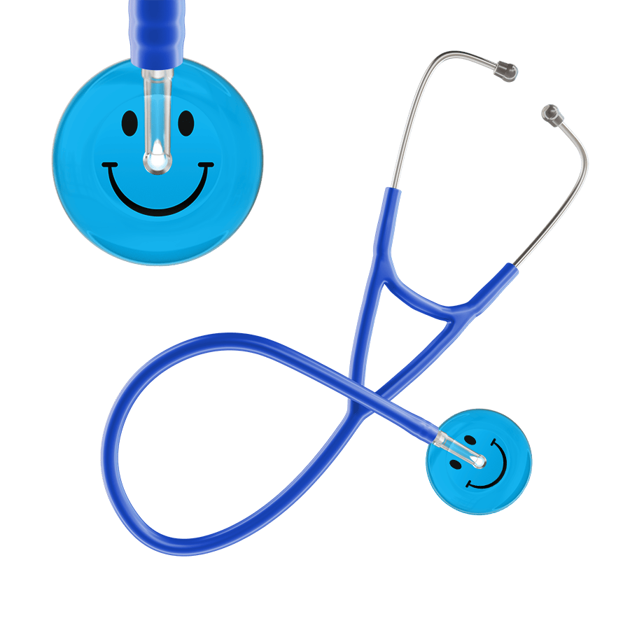 Ultrascope Single Stethoscope Smiley Face Cyan (CY) / Adult / Royal Blue Dark Smiley Face Cardiology Stethoscope