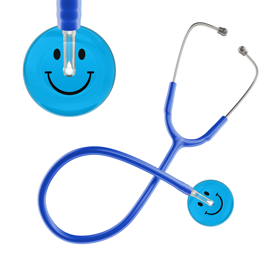 Ultrascope Single Stethoscope Smiley Face Cyan (CY) / Adult / Royal Blue Dark Smiley Face Stethoscope