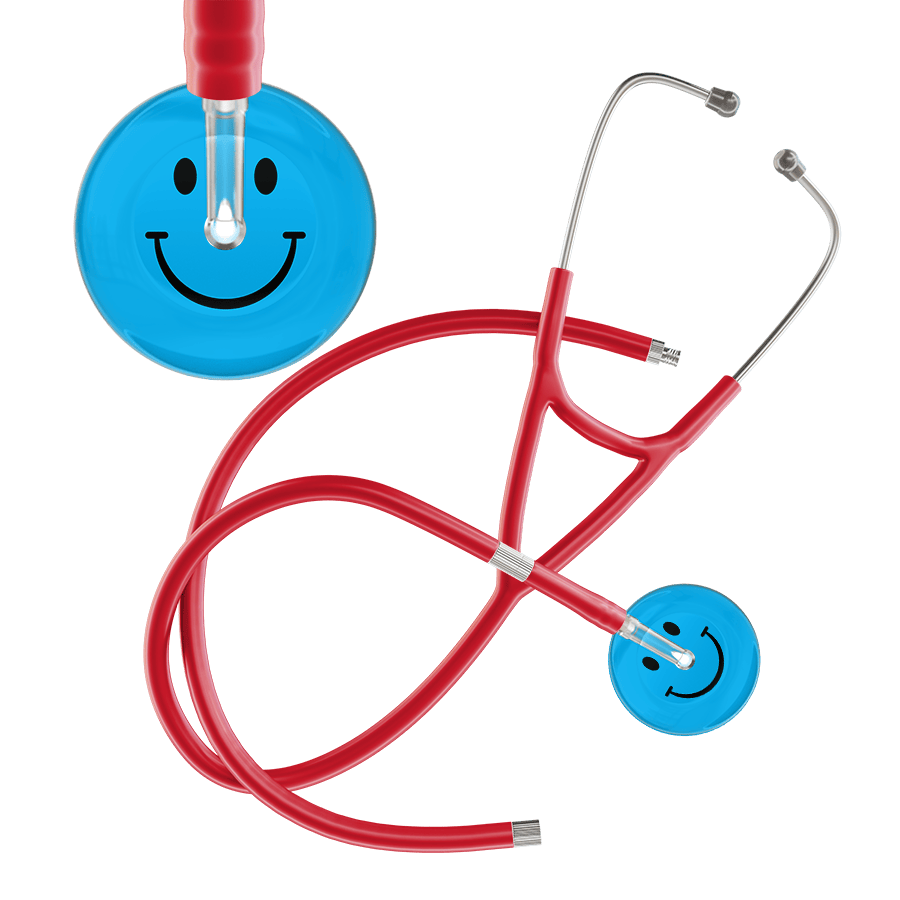 Ultrascope Single Stethoscope Smiley Face Cyan (CY) / Pediatric / Red Extended Tubing Dark Smiley Face Cardiology Stethoscope
