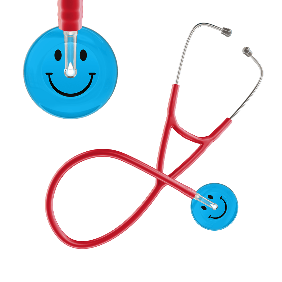 Ultrascope Single Stethoscope Smiley Face Cyan (CY) / Adult / Red Dark Smiley Face Cardiology Stethoscope