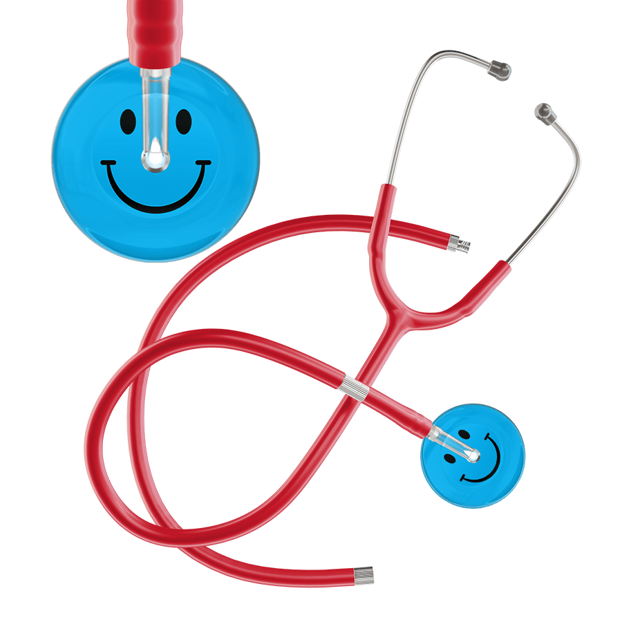Ultrascope Single Stethoscope Smiley Face Cyan (CY) / Adult / Red Extended Tubing Dark Smiley Face Stethoscope