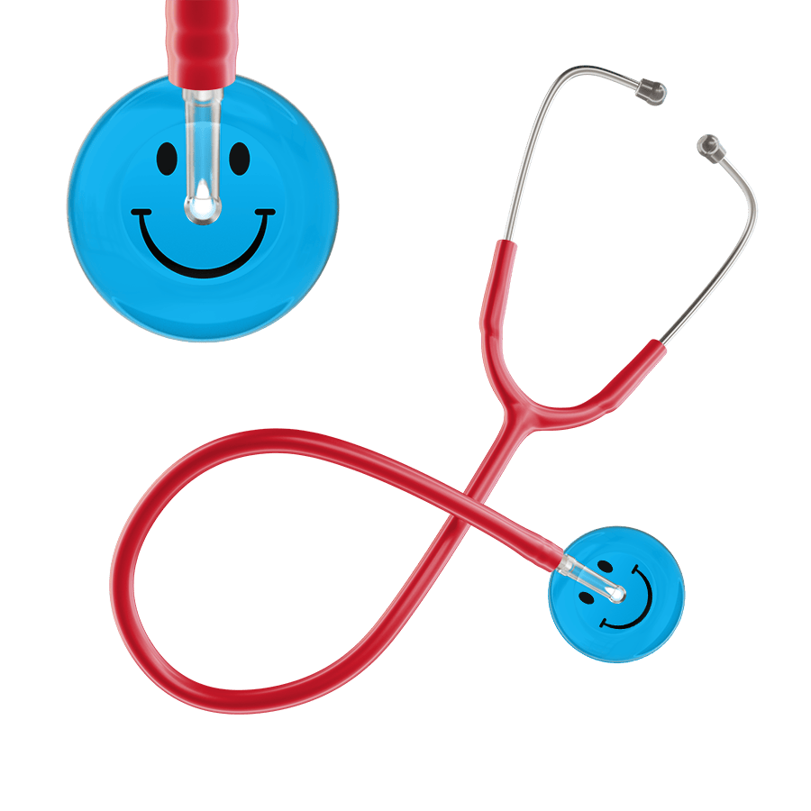 Ultrascope Single Stethoscope Smiley Face Cyan (CY) / Adult / Red Dark Smiley Face Stethoscope