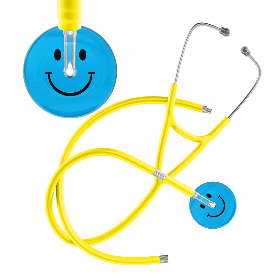 Ultrascope Single Stethoscope Smiley Face Cyan (CY) / Pediatric / Yellow Extended Tubing Dark Smiley Face Cardiology Stethoscope