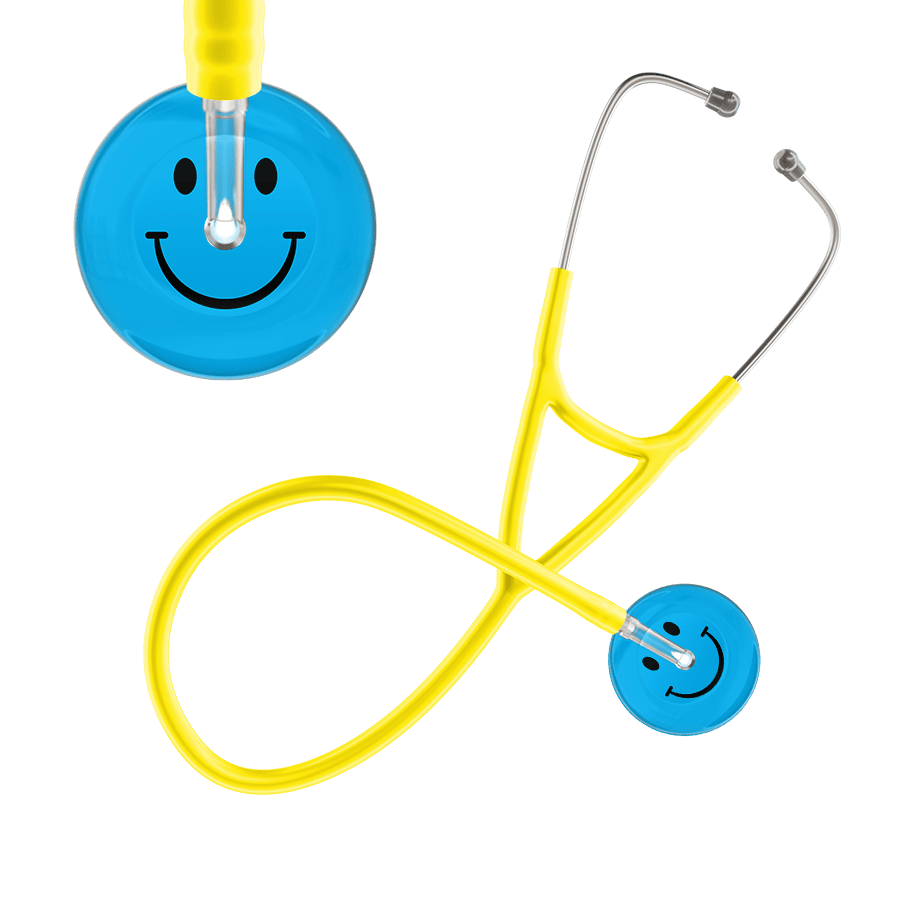 Ultrascope Single Stethoscope Smiley Face Cyan (CY) / Adult / Yellow Dark Smiley Face Cardiology Stethoscope