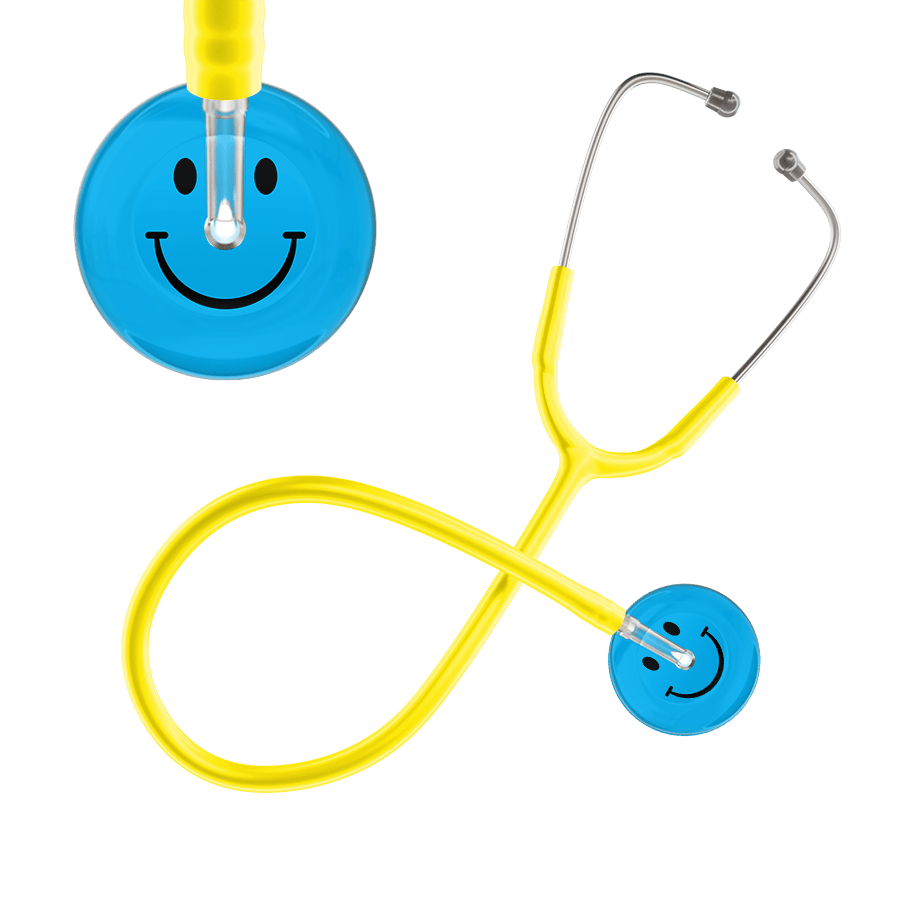 Ultrascope Single Stethoscope Smiley Face Cyan (CY) / Adult / Yellow Dark Smiley Face Stethoscope