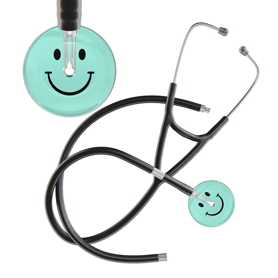 Ultrascope Single Stethoscope Smiley Face Robin's Egg (EB) / Adult / Black Extended Tubing Light Smiley Face Cardiology Stethoscope