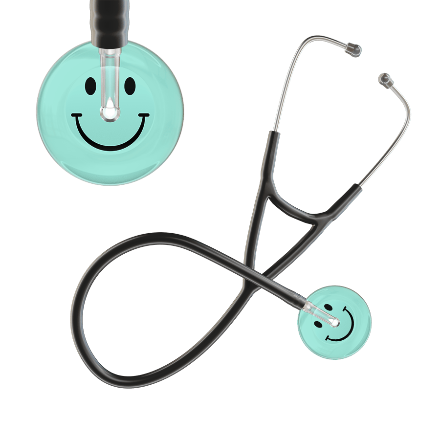 Ultrascope Single Stethoscope Smiley Face Robin's Egg (EB) / Pediatric / Black Light Smiley Face Cardiology Stethoscope