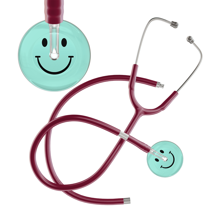 Ultrascope Single Stethoscope Smiley Face Robin's Egg (EB) / Pediatric / Burgundy Extended Tubing Light Smiley Face Stethoscope