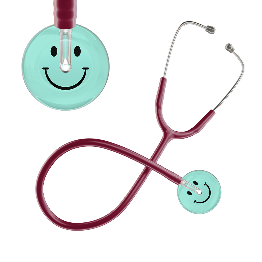 Ultrascope Single Stethoscope Smiley Face Robin's Egg (EB) / Adult / Burgundy Light Smiley Face Stethoscope