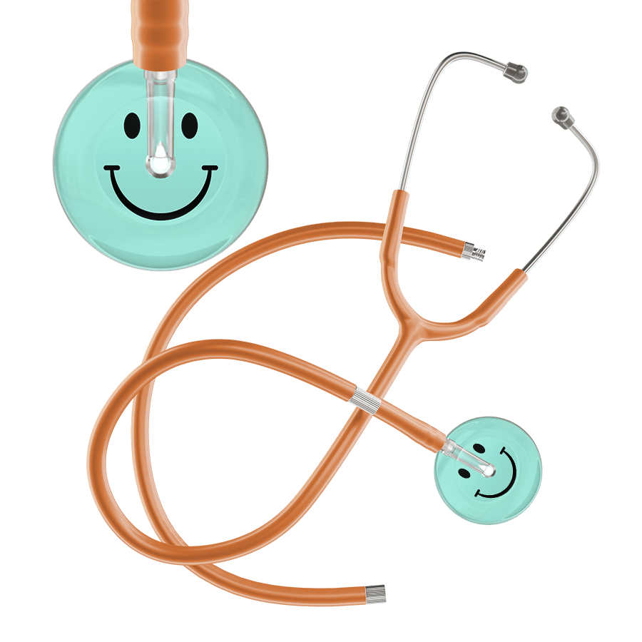 Ultrascope Single Stethoscope Smiley Face Robin's Egg (EB) / Adult / Caramel Extended Tubing Light Smiley Face Stethoscope