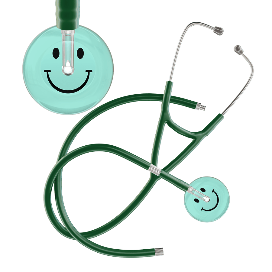 Ultrascope Single Stethoscope Smiley Face Robin's Egg (EB) / Adult / Dark Green Extended Tubing Light Smiley Face Cardiology Stethoscope