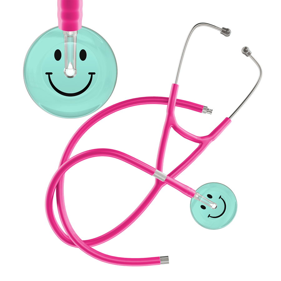 Ultrascope Single Stethoscope Smiley Face Robin's Egg (EB) / Adult / Hot Pink Extended Tubing Light Smiley Face Cardiology Stethoscope