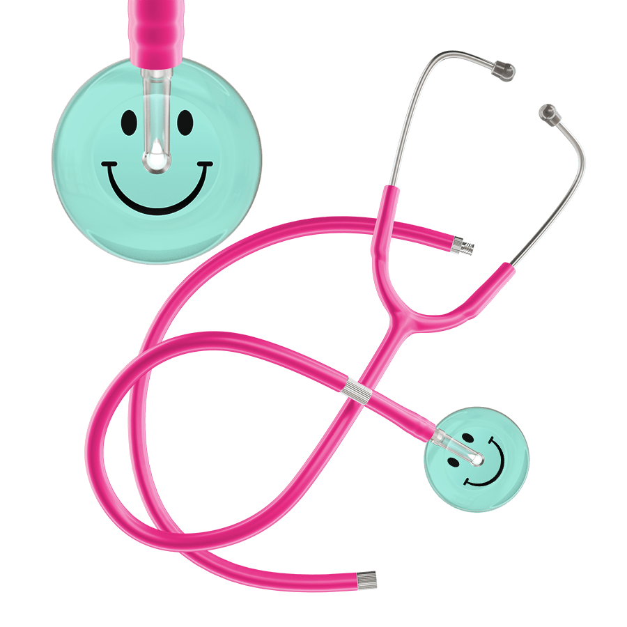 Ultrascope Single Stethoscope Smiley Face Robin's Egg (EB) / Adult / Hot Pink Extended Tubing Light Smiley Face Stethoscope