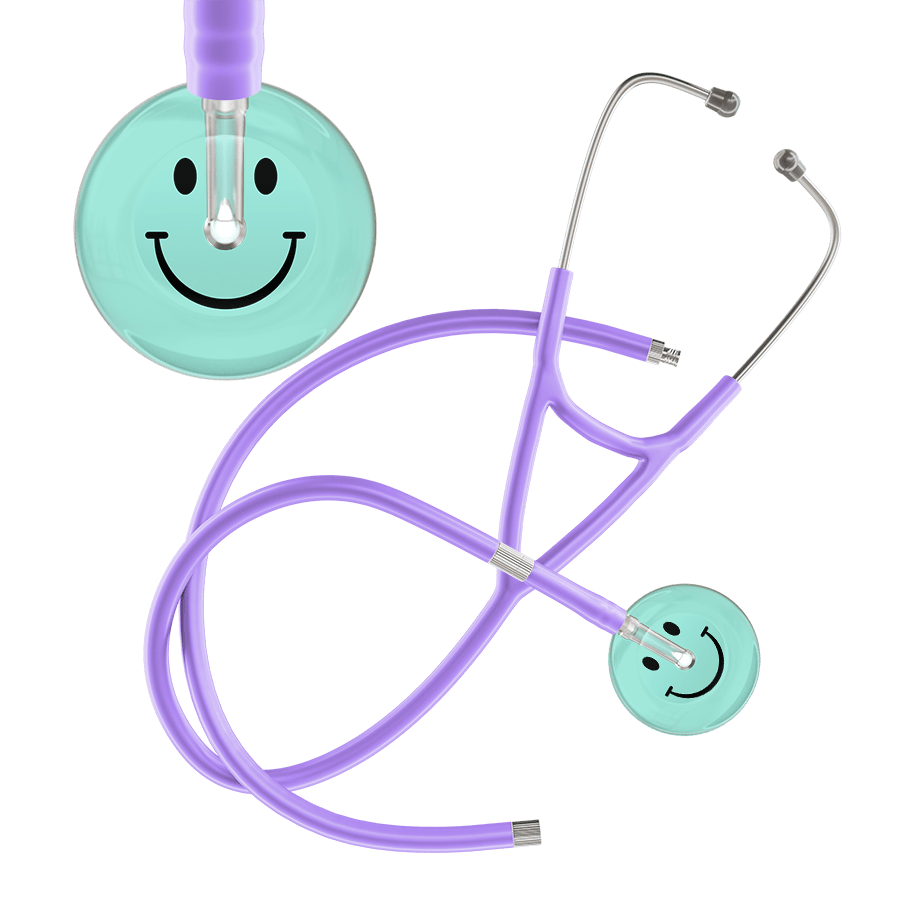 Ultrascope Single Stethoscope Smiley Face Robin's Egg (EB) / Pediatric / Lavender Extended Tubing Light Smiley Face Cardiology Stethoscope