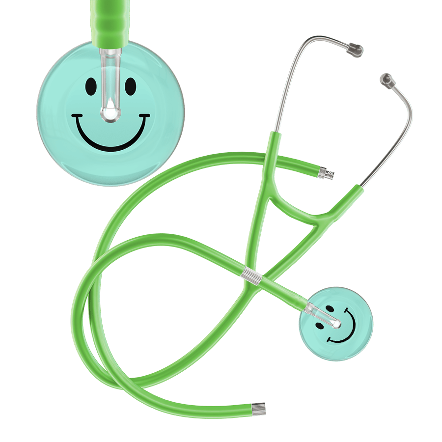 Ultrascope Single Stethoscope Smiley Face Robin's Egg (EB) / Adult / Lime Green Extended Tubing Light Smiley Face Cardiology Stethoscope