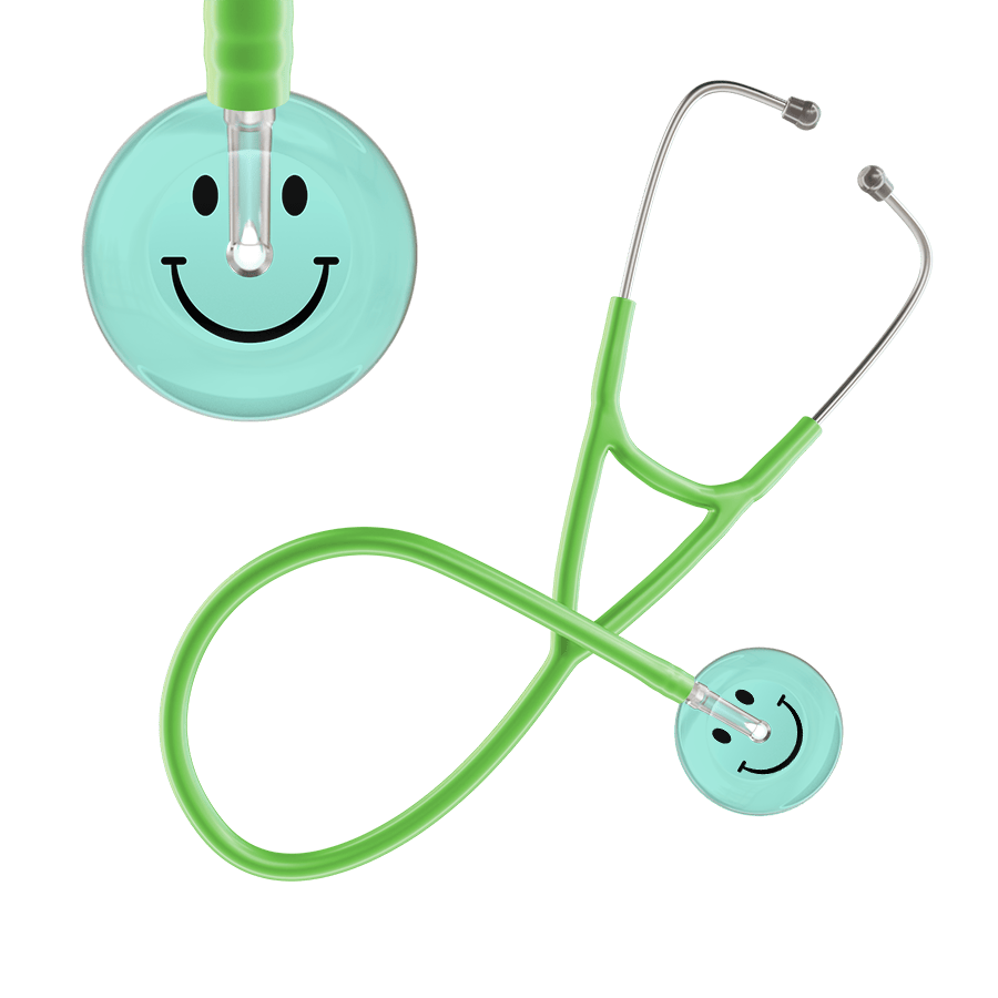 Ultrascope Single Stethoscope Smiley Face Robin's Egg (EB) / Adult / Lime Green Light Smiley Face Cardiology Stethoscope