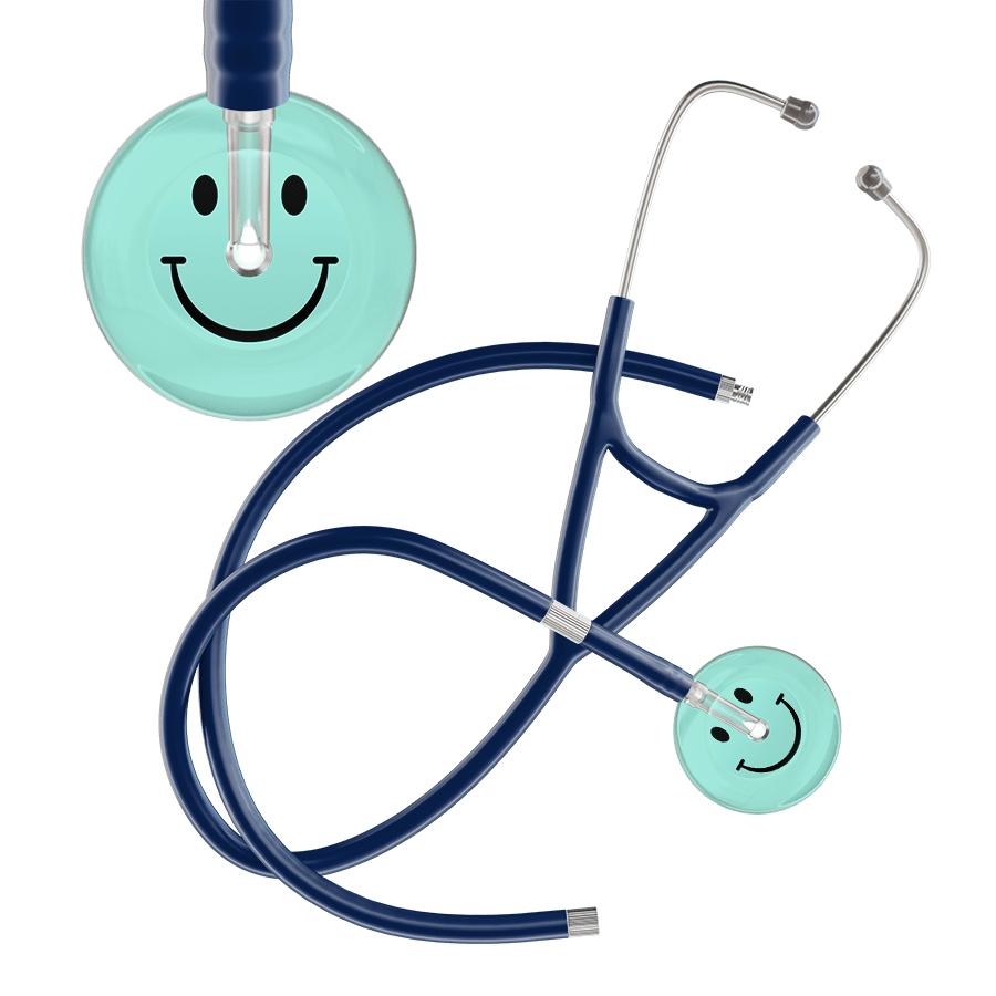 Ultrascope Single Stethoscope Smiley Face Robin's Egg (EB) / Pediatric / Navy Extended Tubing Light Smiley Face Cardiology Stethoscope