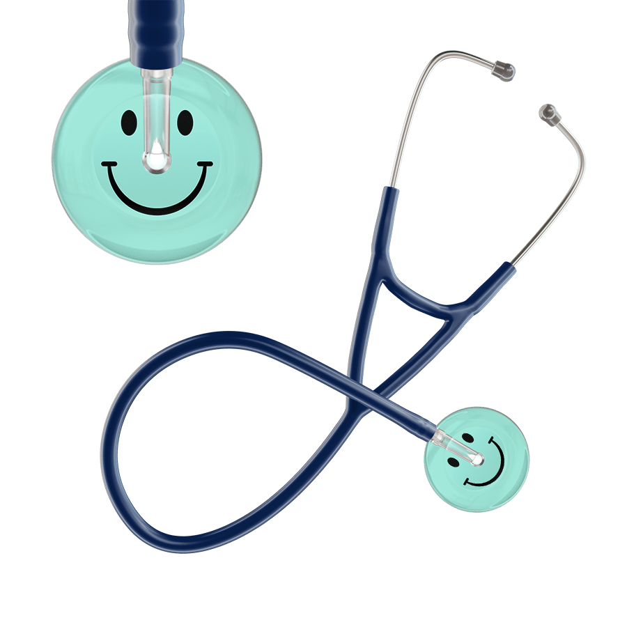 Ultrascope Single Stethoscope Smiley Face Robin's Egg (EB) / Adult / Navy Light Smiley Face Cardiology Stethoscope