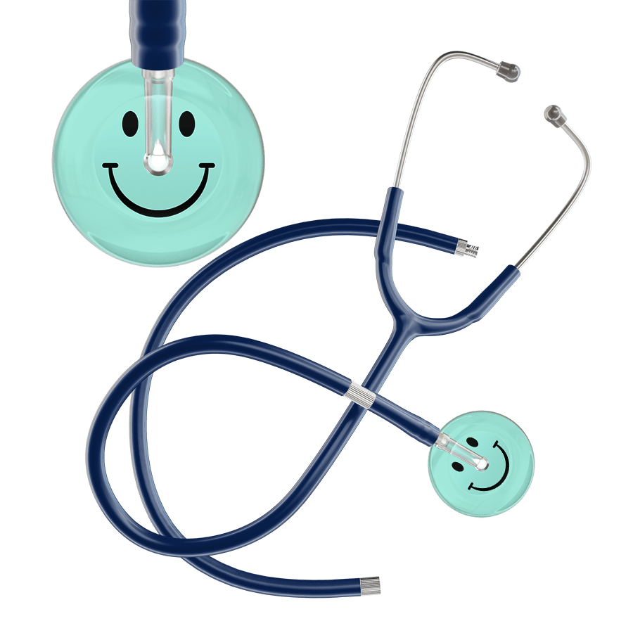 Ultrascope Single Stethoscope Smiley Face Robin's Egg (EB) / Pediatric / Navy Extended Tubing Light Smiley Face Stethoscope