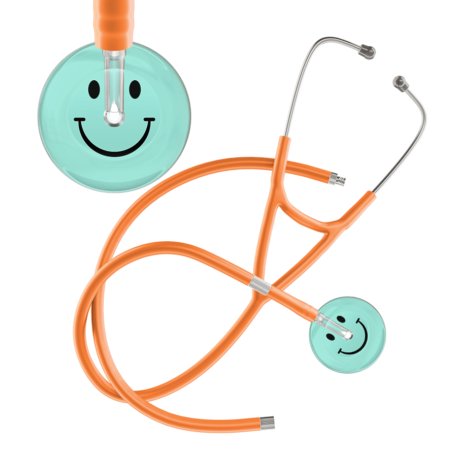 Ultrascope Single Stethoscope Smiley Face Robin's Egg (EB) / Adult / Orange Extended Tubing Light Smiley Face Cardiology Stethoscope