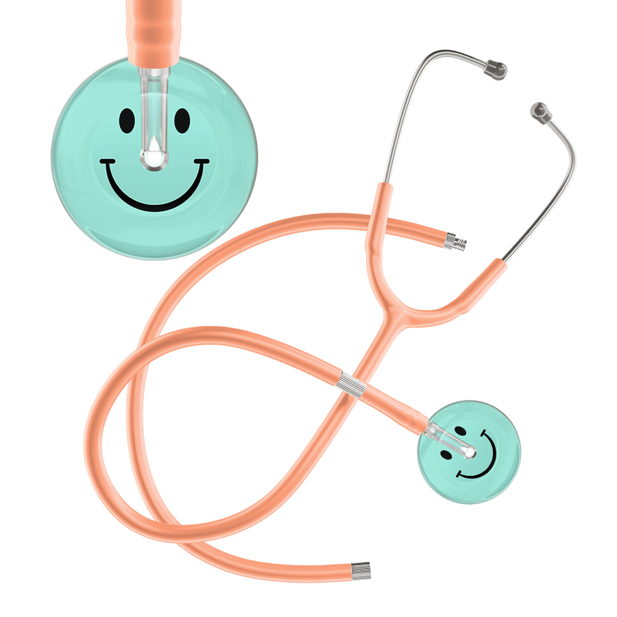 Ultrascope Single Stethoscope Smiley Face Robin's Egg (EB) / Pediatric / Peach Extended Tubing Light Smiley Face Stethoscope