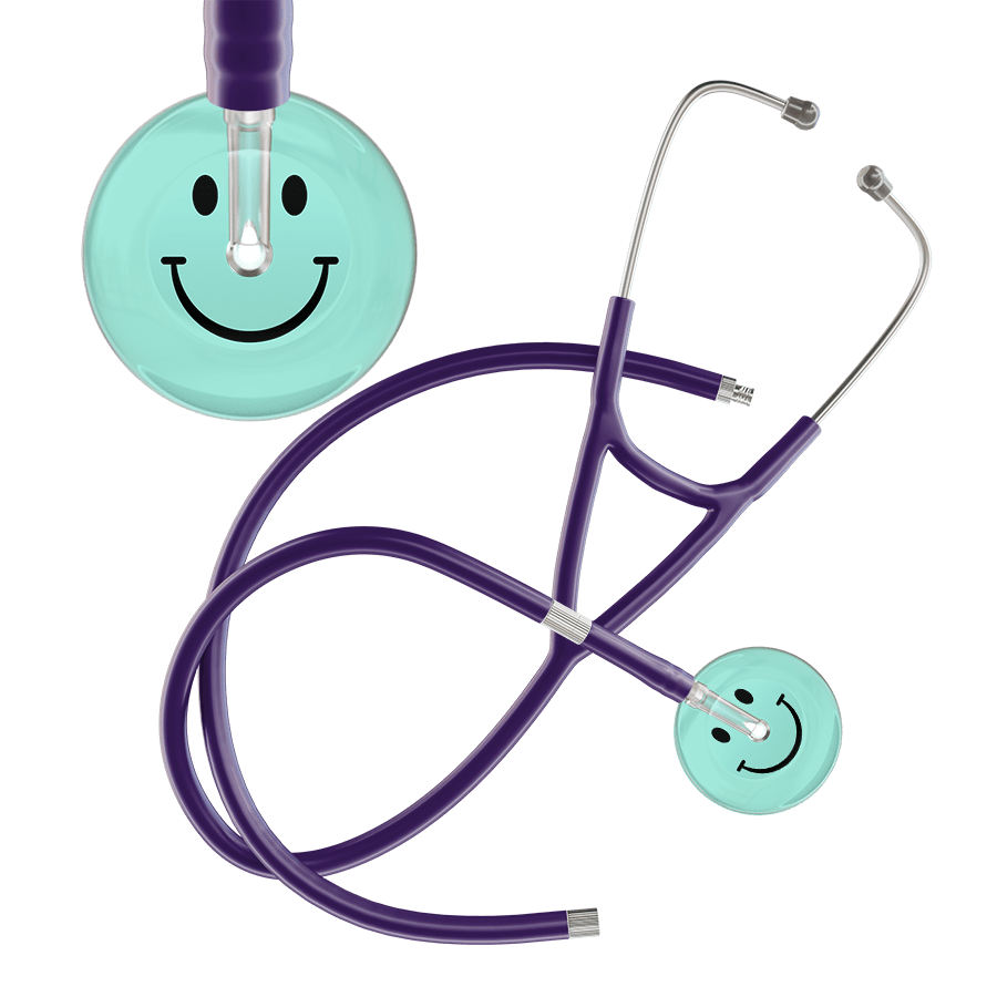 Ultrascope Single Stethoscope Smiley Face Robin's Egg (EB) / Pediatric / Purple Extended Tubing Light Smiley Face Cardiology Stethoscope