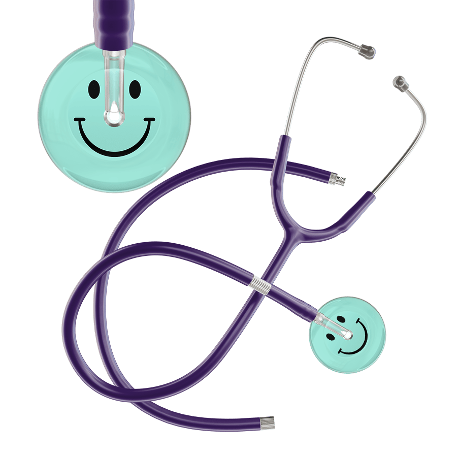 Ultrascope Single Stethoscope Smiley Face Robin's Egg (EB) / Pediatric / Purple Extended Tubing Light Smiley Face Stethoscope