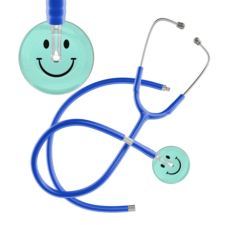 Ultrascope Single Stethoscope Smiley Face Robin's Egg (EB) / Adult / Royal Blue Extended Tubing Light Smiley Face Stethoscope