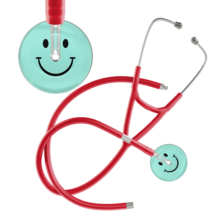 Ultrascope Single Stethoscope Smiley Face Robin's Egg (EB) / Adult / Red Extended Tubing Light Smiley Face Cardiology Stethoscope
