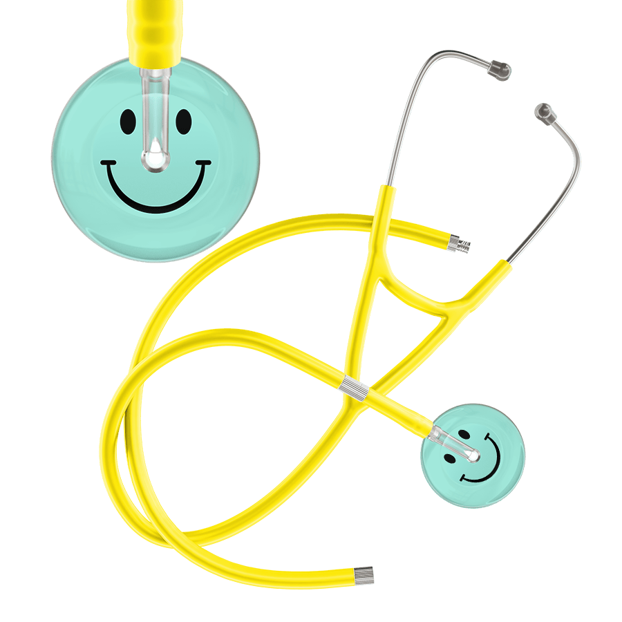 Ultrascope Single Stethoscope Smiley Face Robin's Egg (EB) / Pediatric / Yellow Extended Tubing Light Smiley Face Cardiology Stethoscope