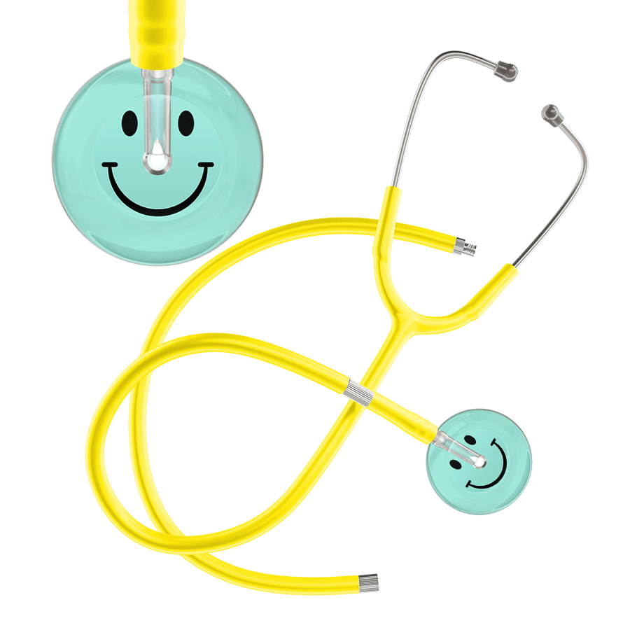 Ultrascope Single Stethoscope Smiley Face Robin's Egg (EB) / Adult / Yellow Extended Tubing Light Smiley Face Stethoscope