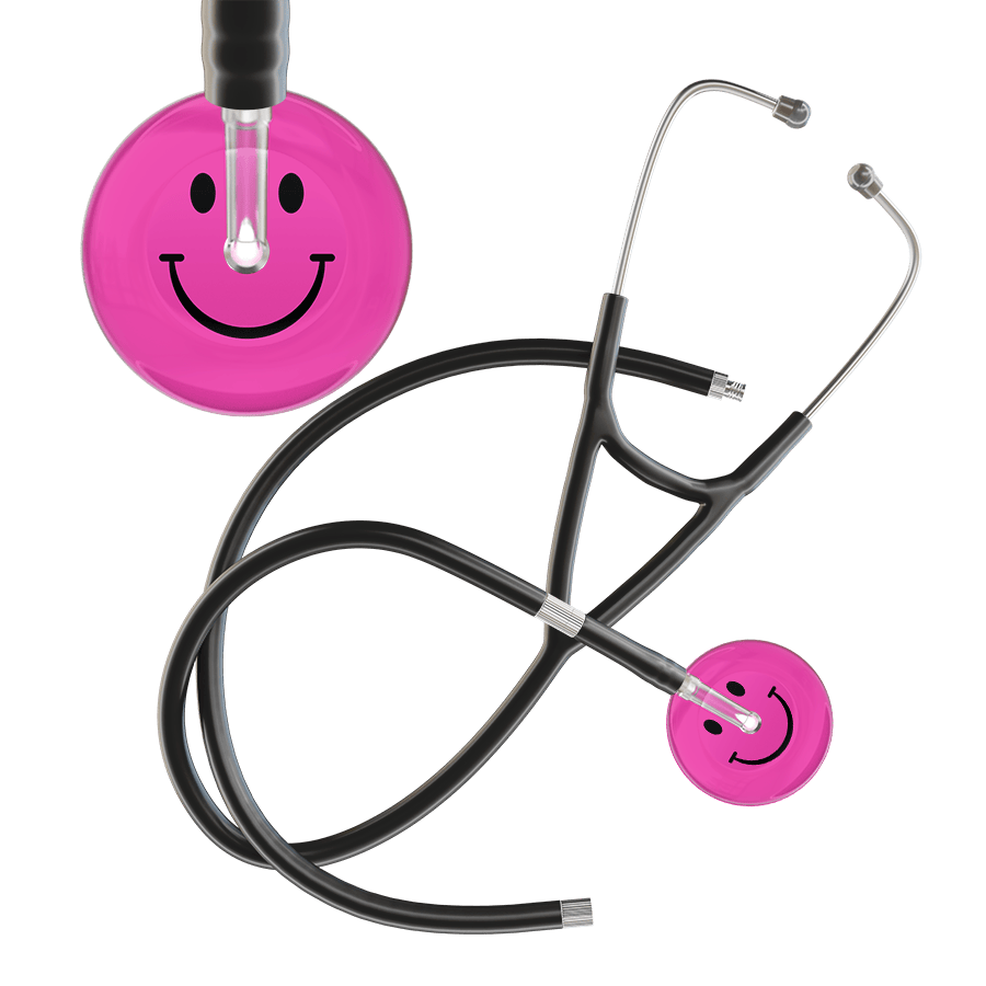 Ultrascope Single Stethoscope Smiley Face Hot Pink (HP) / Pediatric / Black Extended Tubing Dark Smiley Face Cardiology Stethoscope