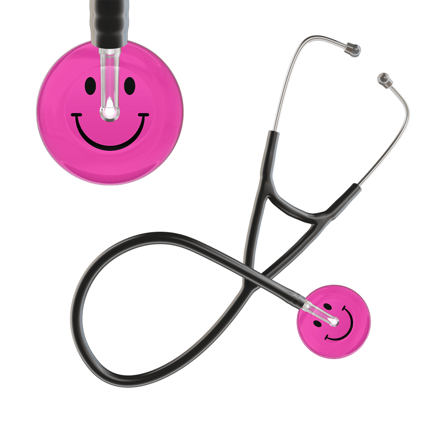 Ultrascope Single Stethoscope Smiley Face Hot Pink (HP) / Adult / Black Dark Smiley Face Cardiology Stethoscope
