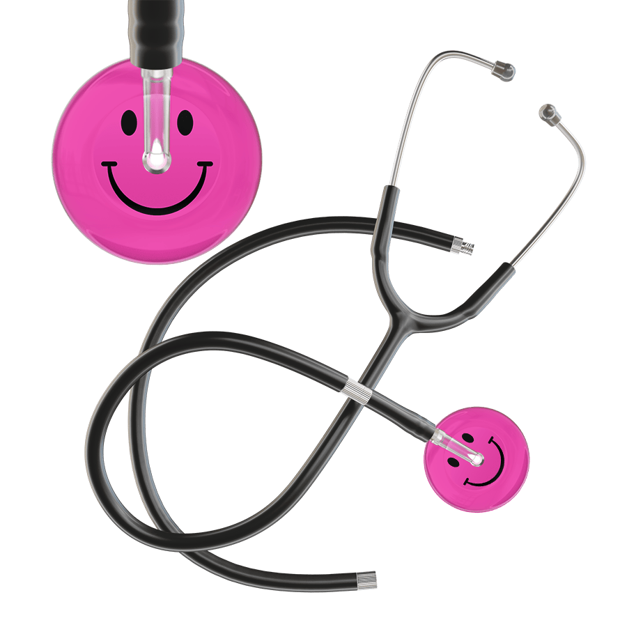 Ultrascope Single Stethoscope Smiley Face Hot Pink (HP) / Adult / Black Extended Tubing Dark Smiley Face Stethoscope