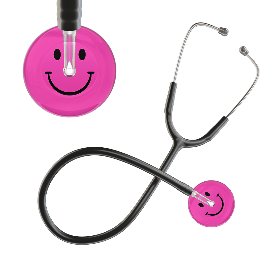 Ultrascope Single Stethoscope Smiley Face Hot Pink (HP) / Adult / Black Dark Smiley Face Stethoscope