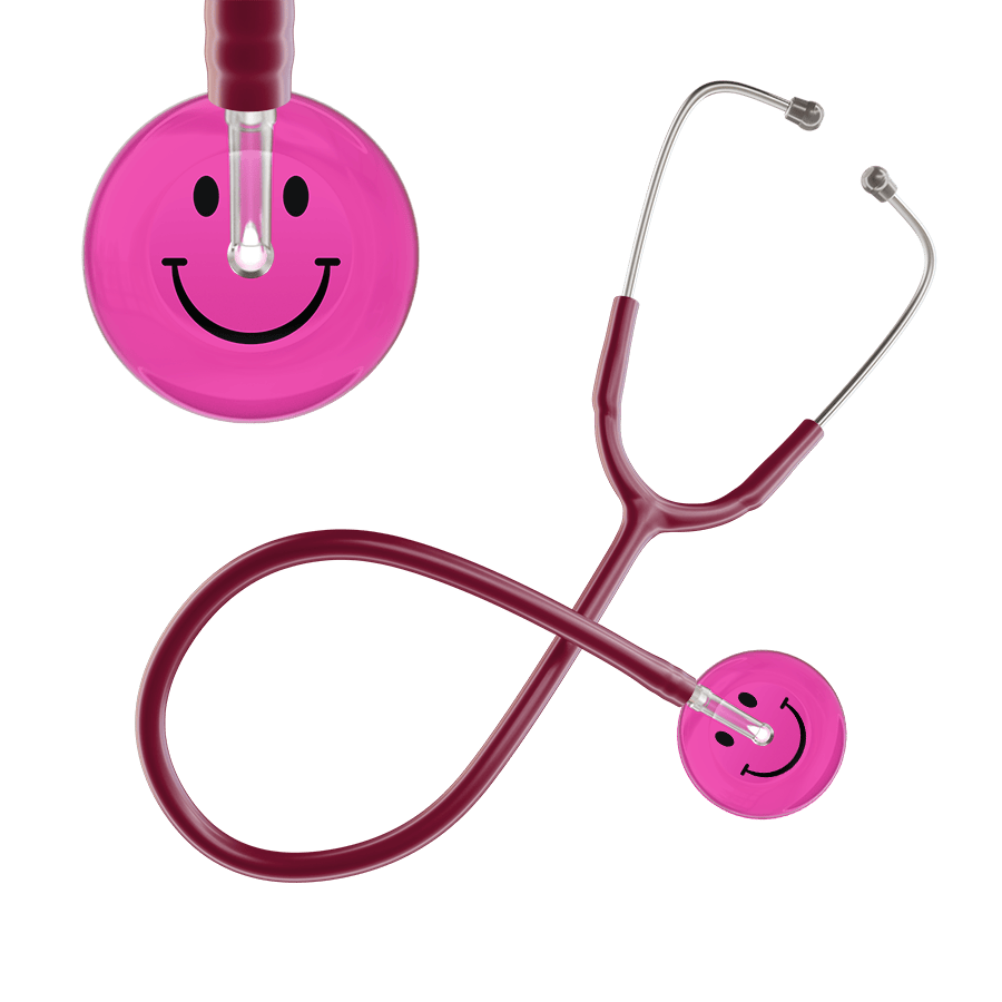 Ultrascope Single Stethoscope Smiley Face Hot Pink (HP) / Adult / Burgundy Dark Smiley Face Stethoscope