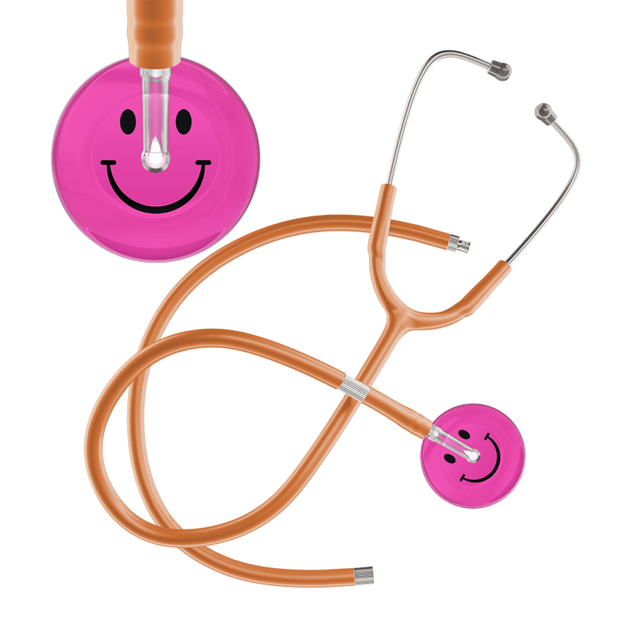 Ultrascope Single Stethoscope Smiley Face Hot Pink (HP) / Pediatric / Caramel Extended Tubing Dark Smiley Face Stethoscope